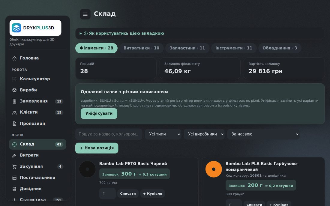 Склад філаменту